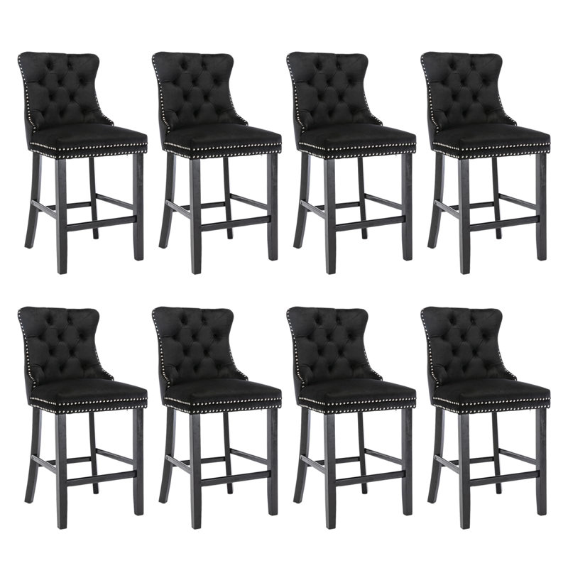 Modern Velvet Upholstered Bar Stools, Black, Gray