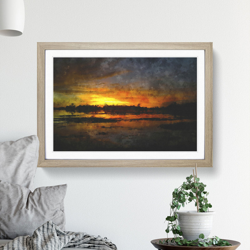 Sunset View Vol.3 - Picture Frame Painting, 48cm H x 65cm W x 2cm D, Oak Framed