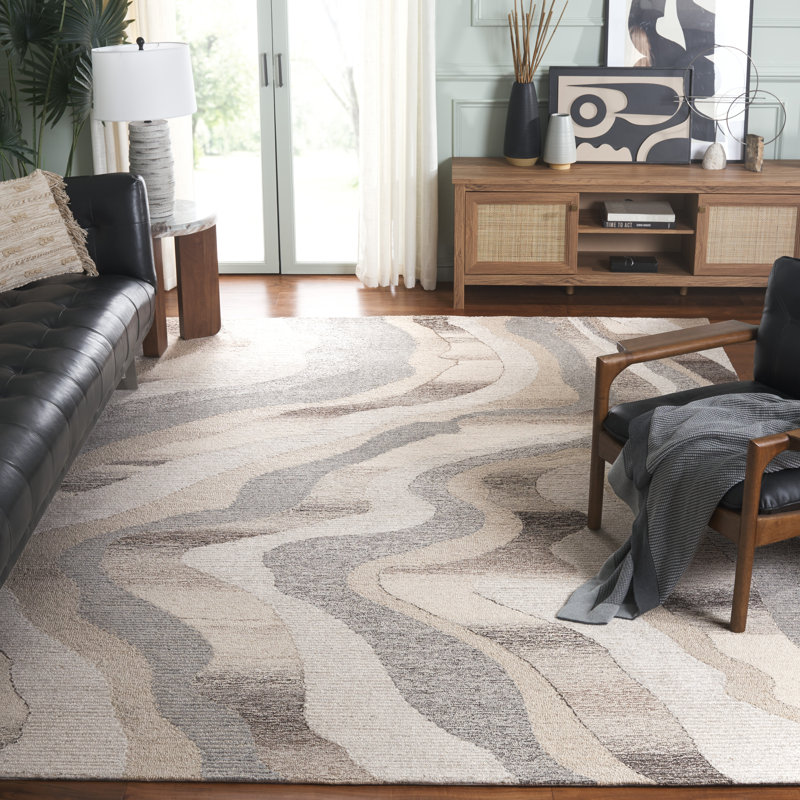 Elleora Ebony Hand Tufted Wool Cotton Abstract Rug in Beige/Ivory, Rectangle 4' x 6'