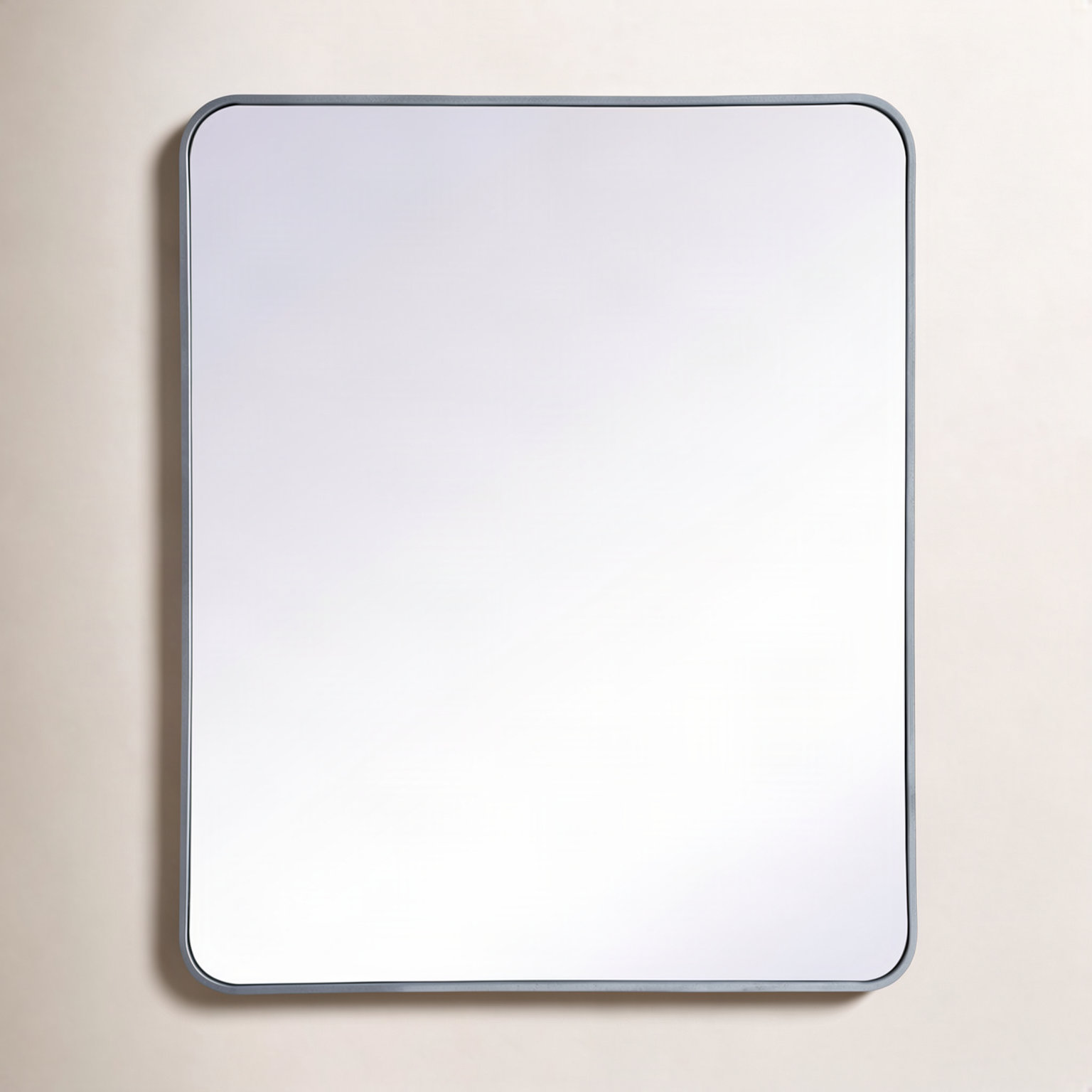 Sabine Metal Rounded Rectangle Wall Mirror, 36" x 30", Silver