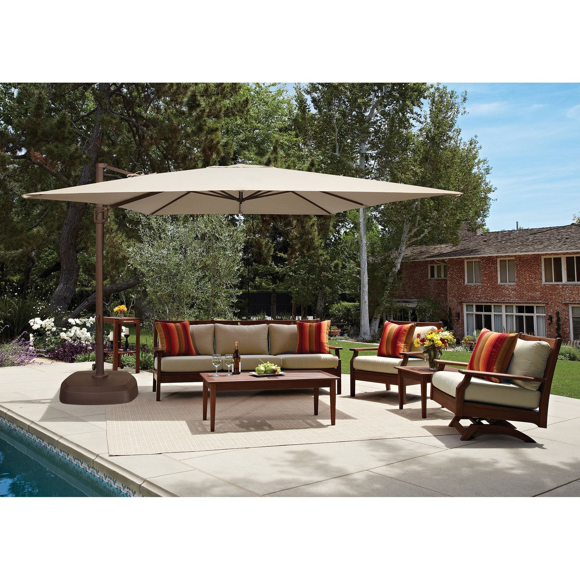 Darel 120'' Cantilever Outdoor Umbrella, Antique Beige Sunbrella® Canvas, Bronze
