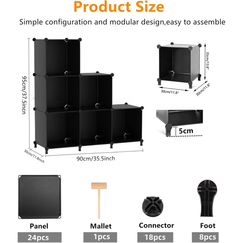 Organisateur de placard 6 cubes de rangement pour placard de rangement pour les vêtements empilables, Noir, noir, noir, noir
