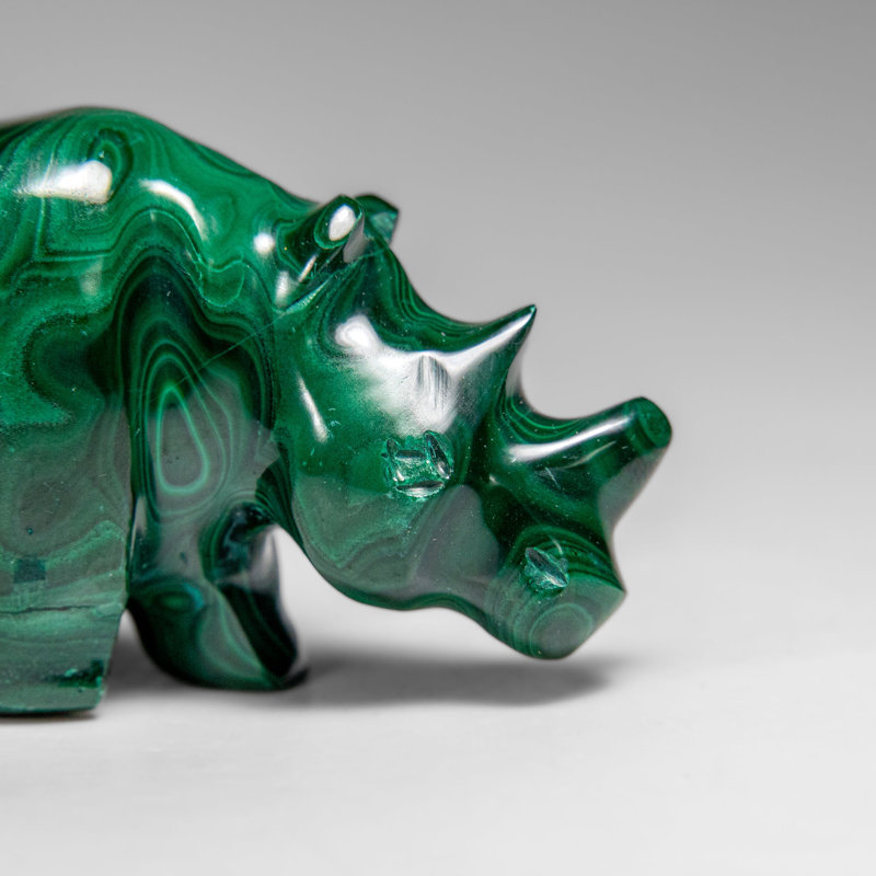 Genuine Polished Malachite Rhino Carving (129.2 Grams)