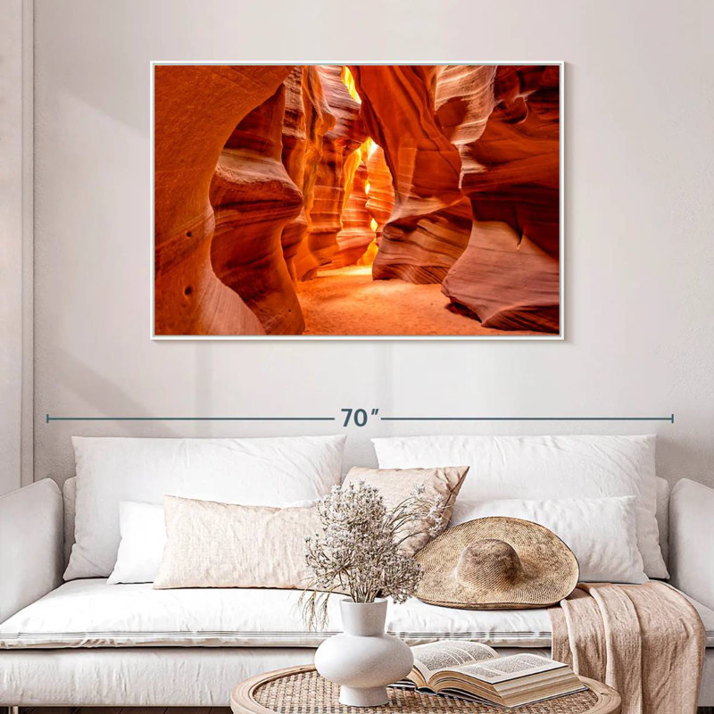 Canyon ensoleillé en Arizona, 46 po x 31 po, Cadre flottant blanc
