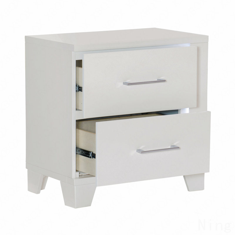 Table de chevet 1pc blanche avec finition brillante blanche