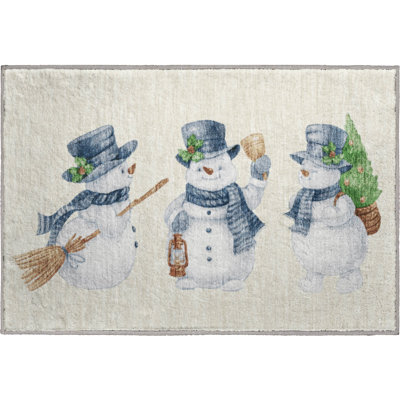 Premium Machine Washable Ingrassellino AMF1826 Happy Snowmen Holiday Rug