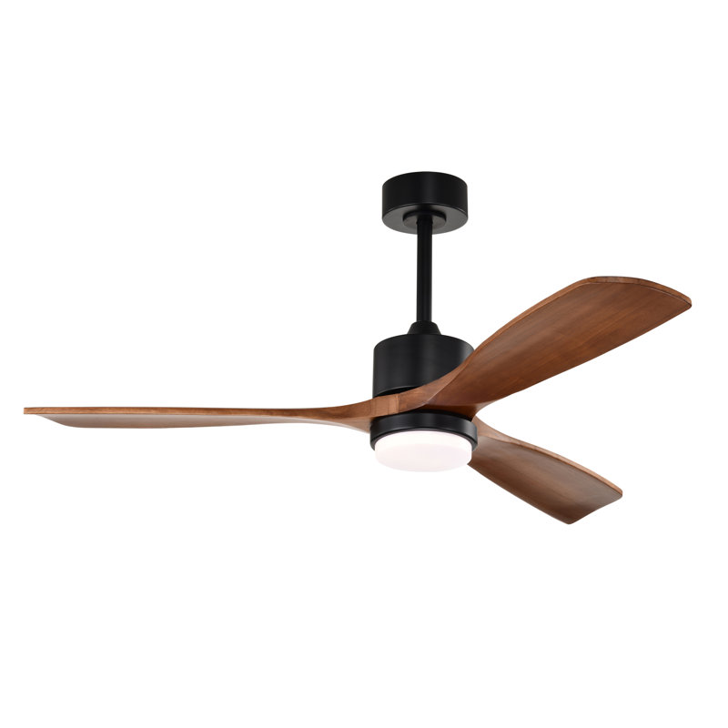 Tariq 52-inch Solid Wood And Metal Lighted Ceiling Fan With Led Lighting - Black-walnut, Black with Walnut Blades