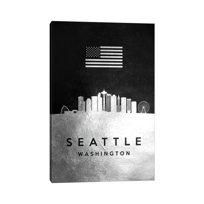 Seattle Washington Silver Skyline by Adrian Baldovino - Wrapped Canvas Painting, 20.32 cm H x 30.48 cm W x 1.91 cm D