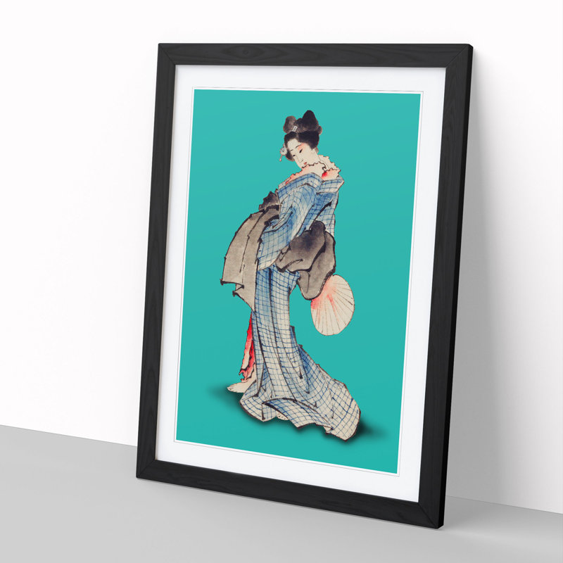 Geisha by Hokusai - Framed Print, 36cm H x 27cm W x 2cm D, Black