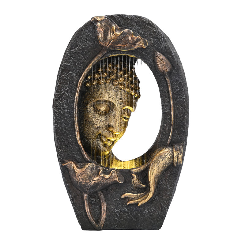 Floor Buddha Statue Resin With Waterfalls With LED Light And Auto Pump