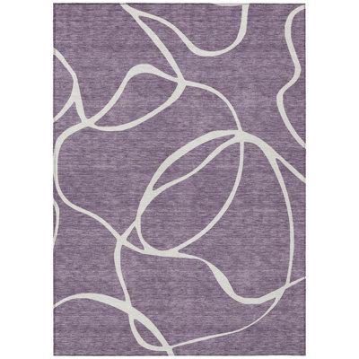 Tapis d'intérieur lavable abstrait mauve et ivoire 5 pi x 8 pi