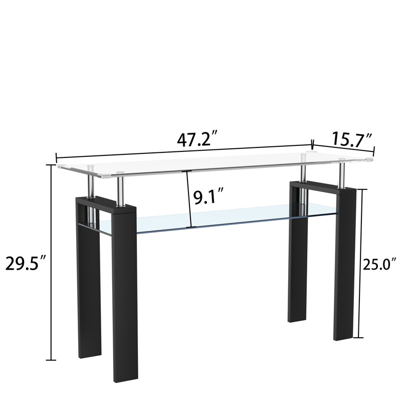 Mildura 47.2'' Glass Top Console Table, Black