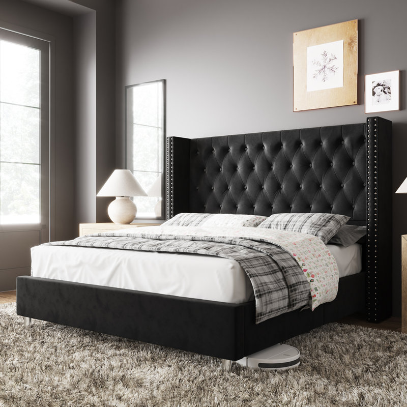 Dryden Upholstered Wingback Bed, King, Black