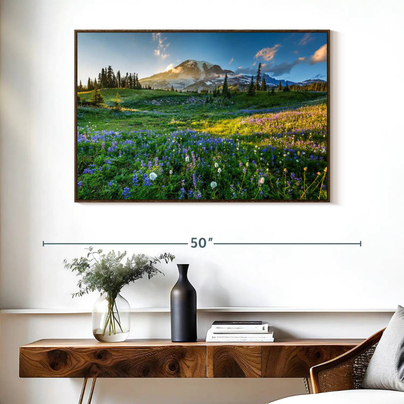 Le printemps au mont Rainier, Cadre flottant noyer, 40 po x 27 po