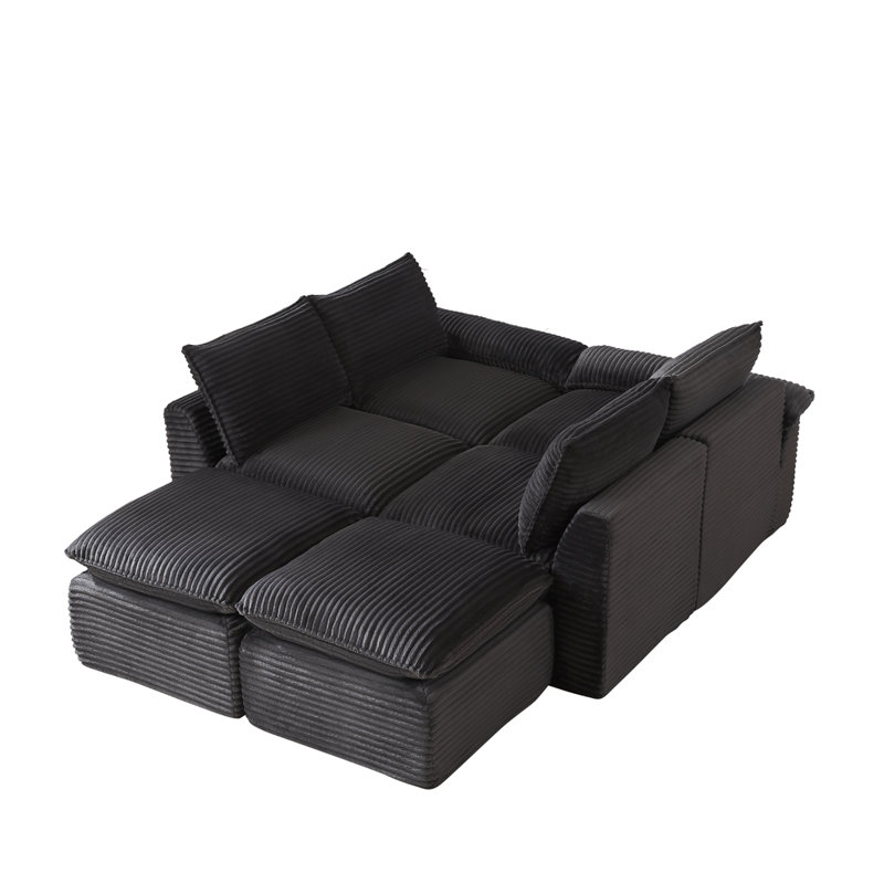 Stylish Corduroy Sectional Sofa, Dark Gray Corduroy