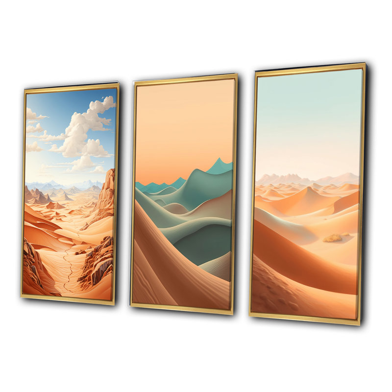 " Desert Dunes " 3 - Pieces, Gold Floater Framed, 28" H x 36" W