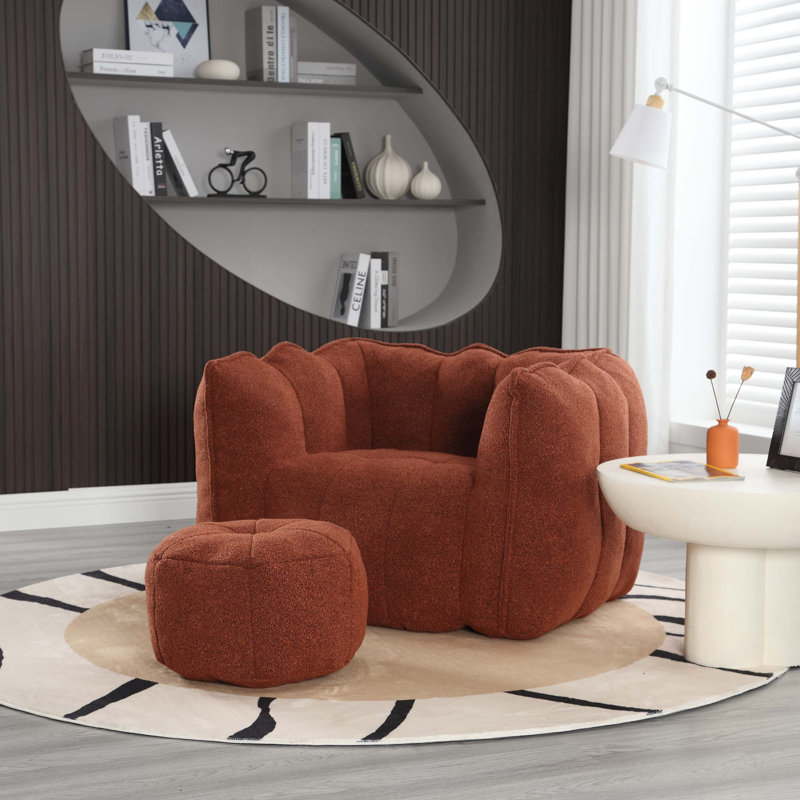 Canapé-lit carré confortable avec repose-pieds, Chenille rouge, H 23,23 po x l 38,58 po x P 31,5 po