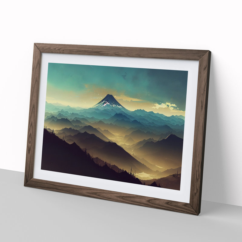 Gentle Japanese Mountains - Single Picture Frame Print, Walnut Framed, 34cm H x 46cm W x 2cm D
