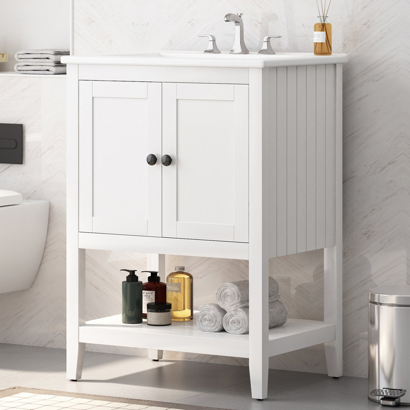 Meuble-lavabo simple 24 po avec comptoir en céramique blanche