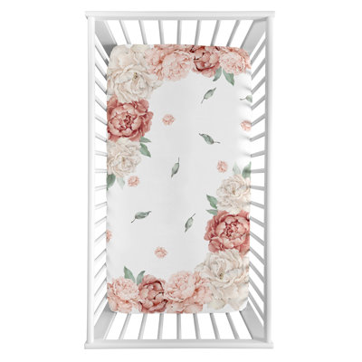 Peony Floral Garden Pink and Ivory Photo Op Fitted Crib Sheet by Sweet Jojo Designs