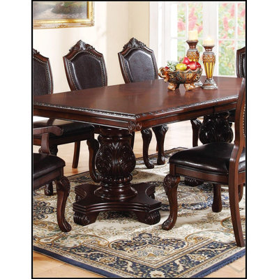Table de salle à manger 1 pièce avec rallonge, double pied central et finition marron riche pour des repas élégants et polyvalents