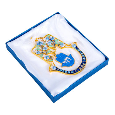 Monther Blue Jeweled Enamel Hamsa Wall Hanging