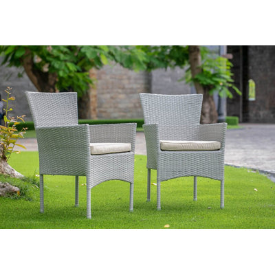 Ensemble de 2 chaises d'extérieur en osier avec coussin Bork, lin naturel