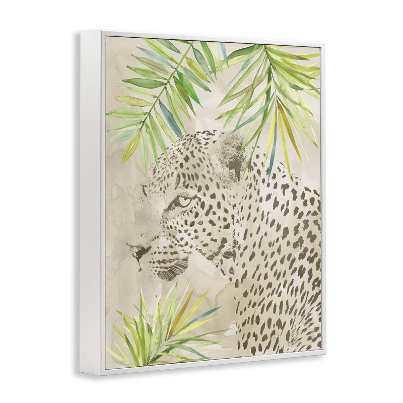 «Leopard Impression & Palms», estampe numérique par Carol Robinson, Estampe numérique encadrée blanc bord de mer