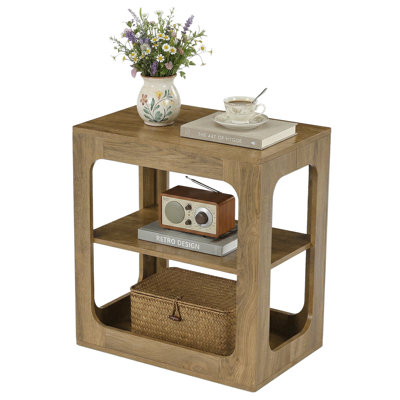 23.62" Farmhouse End Table with Storage Shelves, 3-Tier Side Table for Living Room, Bedroom