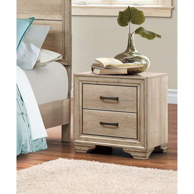 Table d'appoint rustique contemporaine pour chambre à coucher - Table de chevet en stratifié naturel avec finition à 2 tiroirs et poignées en métal