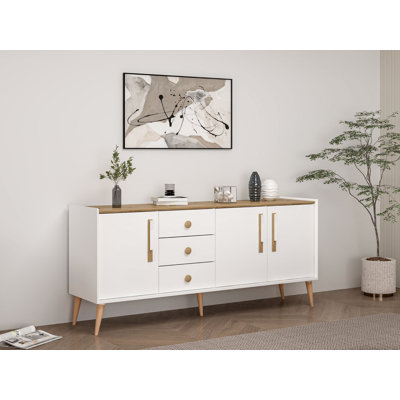 Modern Console Table, White, 70.9 x 31.5 x 17.7 inches | 100% Melamine Coated Particle Board, Thickness: 0.7 inches | Wooden Legs, Wall-Mountable, Multiple Shelves | Scandinavian Design for Stylish Home Décor