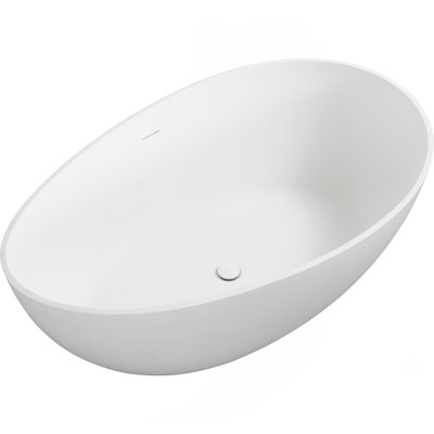 63" Freestanding Solid Surface Bathtub, Luxury Engineered Stone Resin Freestanding Soaking Bathtub With Overflow And Pop-Up Drain For Contemporary Bathroom, Matte White GF-24S05-63MW