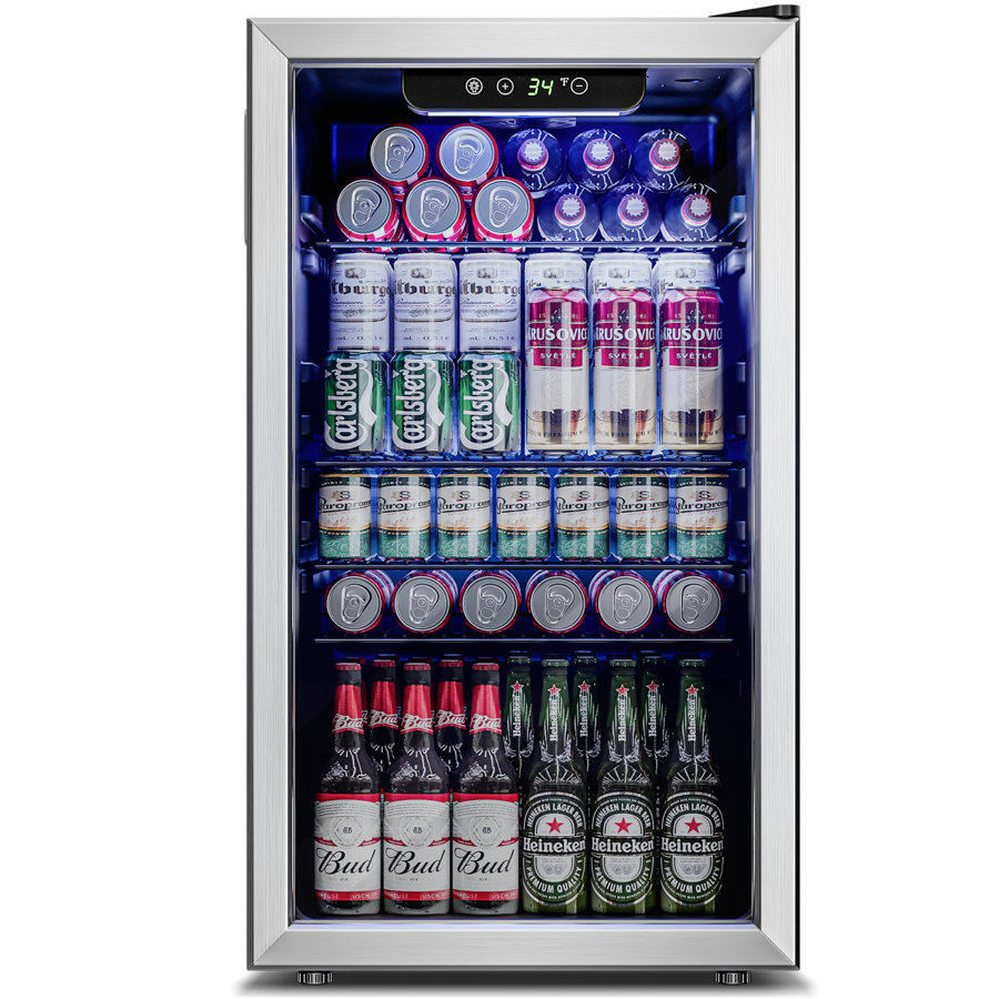 Simzlife 126 Cans 3.2 Cubic Feet Freestanding Beverage Refrigerator with Glass Door
