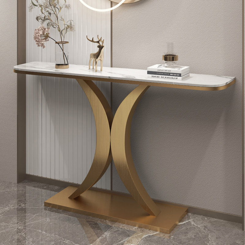 Console en pierre frittée de style italien, H 33,4 po x l 47,2 po x P 15,7 po, Doré