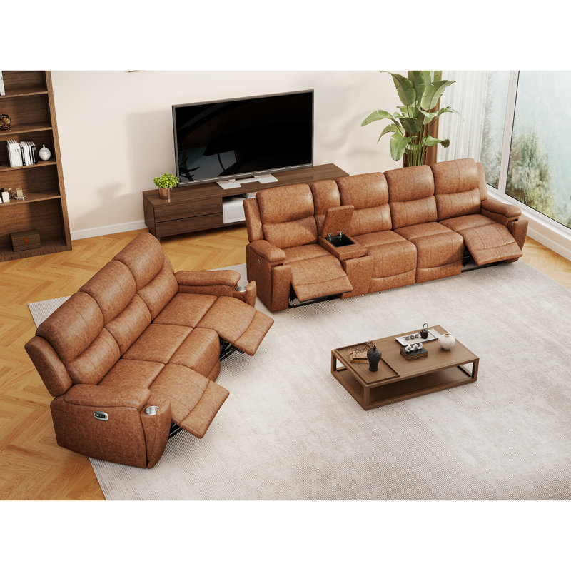 Ensemble de salon moderne 3 pièces avec fauteuils inclinables électriques, porte-gobelets et rangements