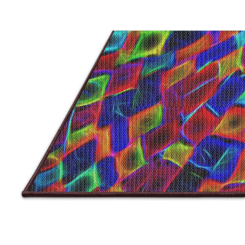 Tapis rouge/vert/bleu tissé à la machine, Rectangle 7 pi x 10 pi