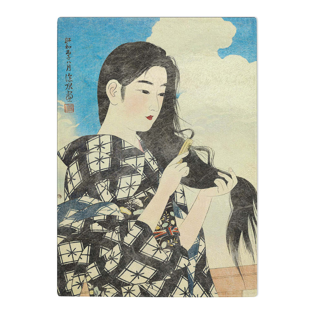 Tempered Glass Girl Combing Her Hair by Ito Shinsui Chopping Board