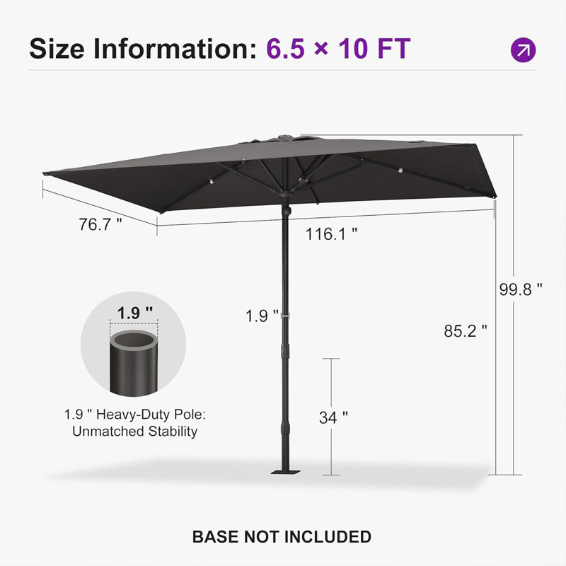 Parasol de table semi-automatique pour l'extérieur, 72" W x 120" D, Gris
