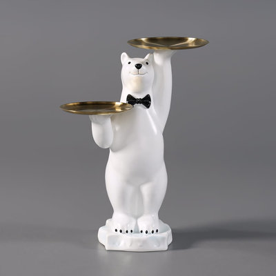 Modern White Bear Side Table Resin Tiered Tray Top End Table In Gold
