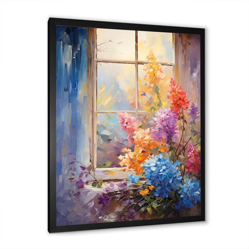 «French Window View IV» - art mural floral, H 20 po x l 12 po x P 1 po, Cadre simple noir