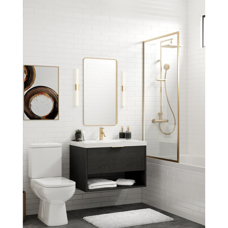Modo 36" W Wall Mounted Single Bathroom Vanity, Matte Black, White Acrylic, Matte White/Single