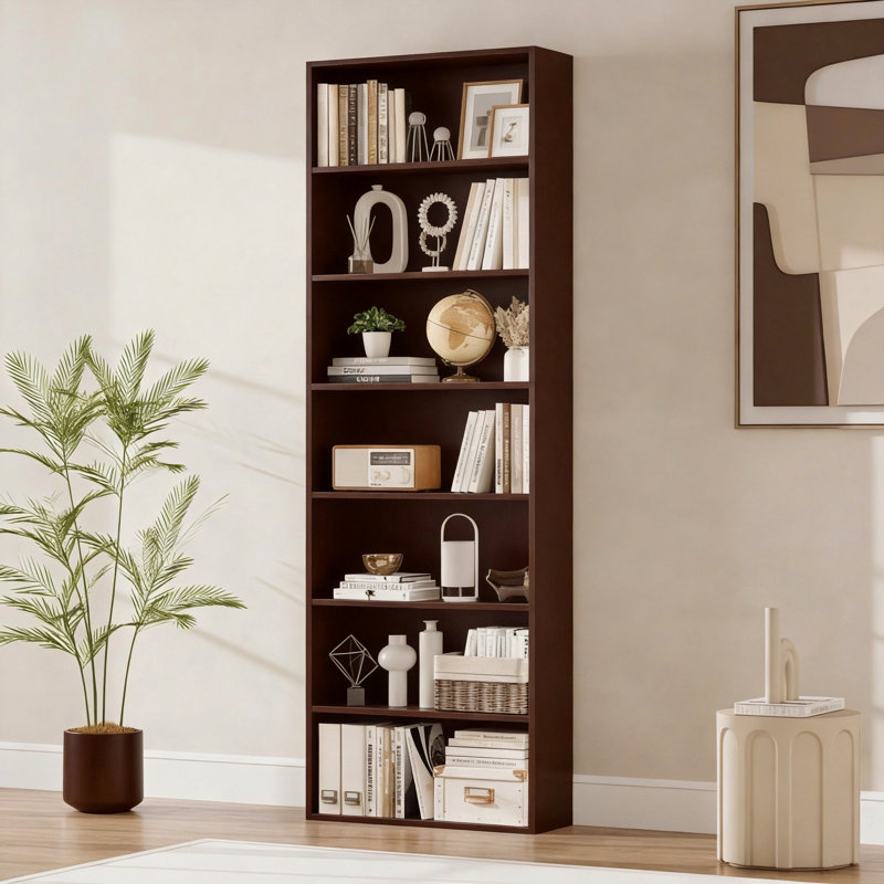 Idlewild 82.5'' H Standard Bookcase, 7-Tier Open Bookcase, Home Library Bookcase, Cherry