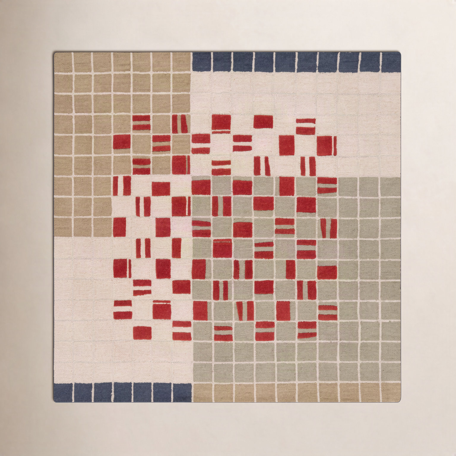 Elswick Gray Red Hand-Tufted Geometric Wool Rug, Square 3'