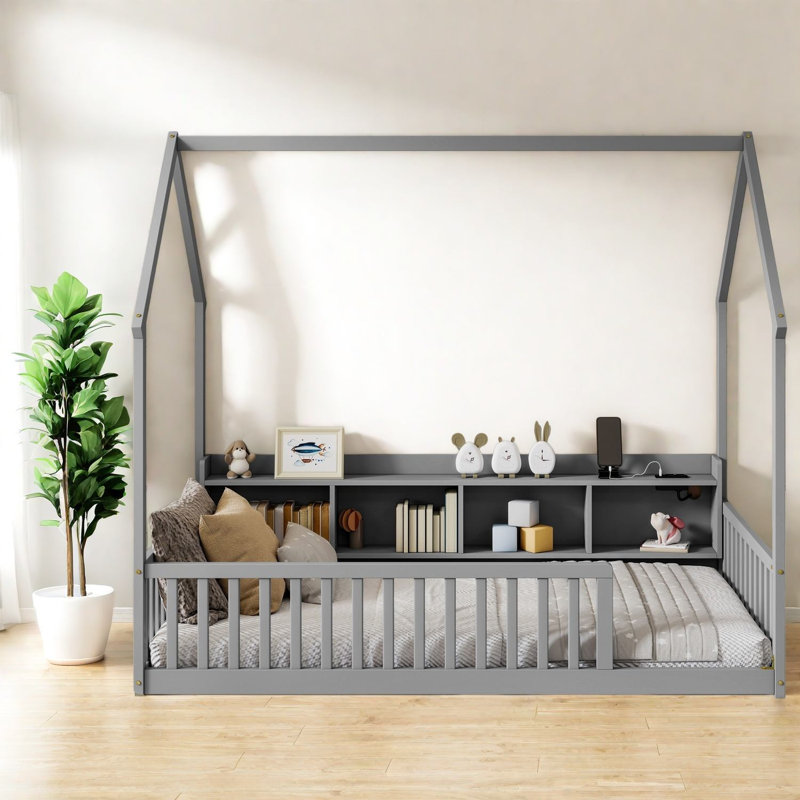 Lits simples avec rangement, lit en bois de pin à DEL pour chambre d'enfant moderne
