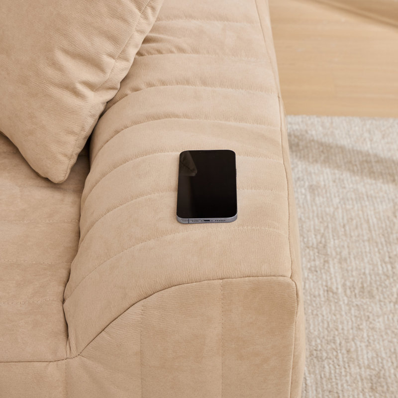Causeuse surdimensionnée en similicuir à assise profonde, Camel Faux Leather