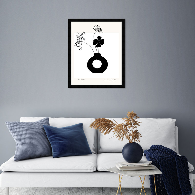 «Black and White Flower in a Vase» par Joss & Main - reproduction de cadre photo, Noir, H 26 po x l 22 po