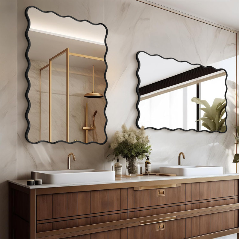 Wavy Metal Framed Rectangle Wall Mirror, Black
