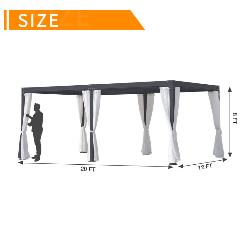 Pergola en aluminium à toit réglable, Noir, Guirlande 20 pi x P 10 po