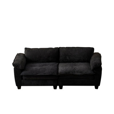84.2" Black Chenille Sofa with Ottoman, Removable Covers, Easy Assembly