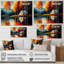 Maison de lac rouge et orange avec bouleaux - Impression sur toile-86492726-86492734